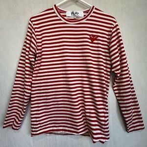 Comme de se Garçons Red White Striped Top Jersey Knit Sz M Logo